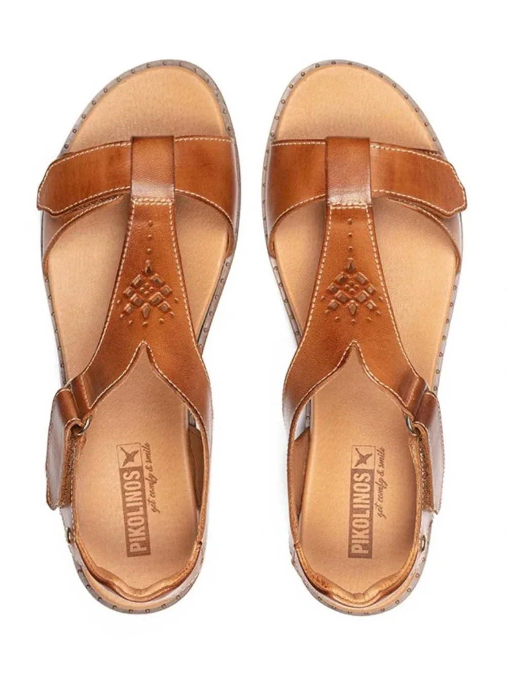 PIKOLINOS Formentera Brown Leather T-Strap Sandals Size 7.5